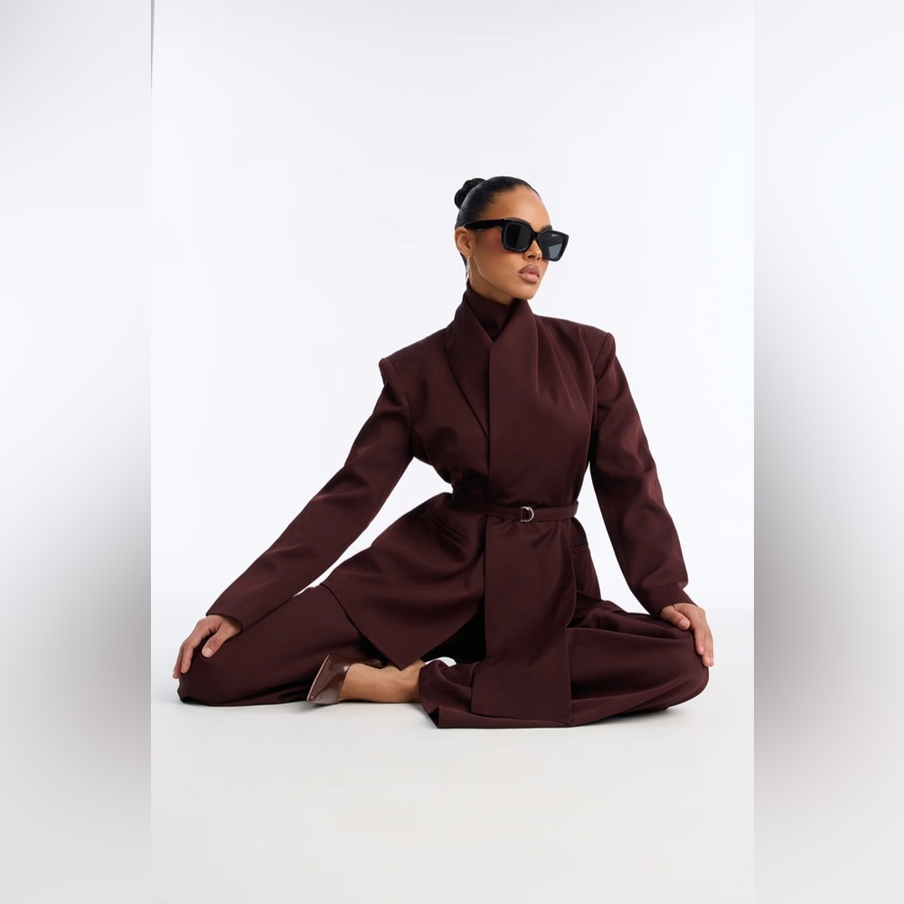 Not Your Secretary Scarf Belted Blazer and pant - Wine